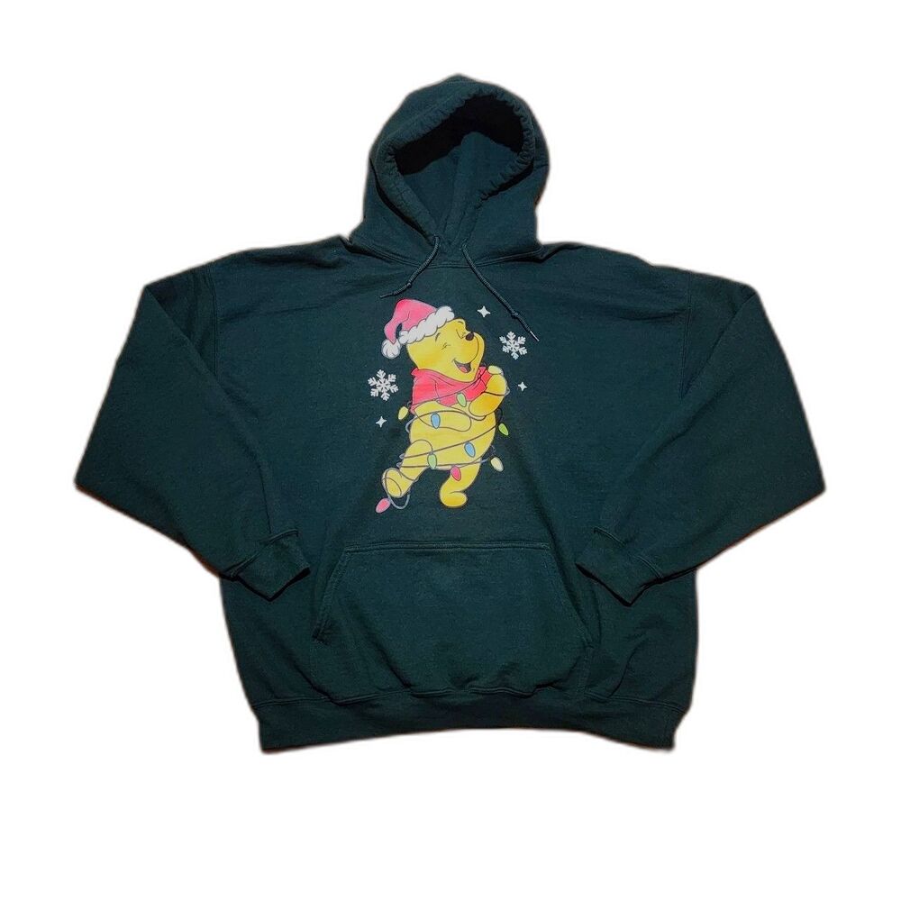 Gildan Disney Winnie The Pooh Christmas Light-Up Hoodie,  Dark Green, 2XL